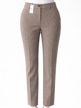 LOFT Sutton Skinny Pants Women 6 Brown Houndstooth Ankle Career NWT